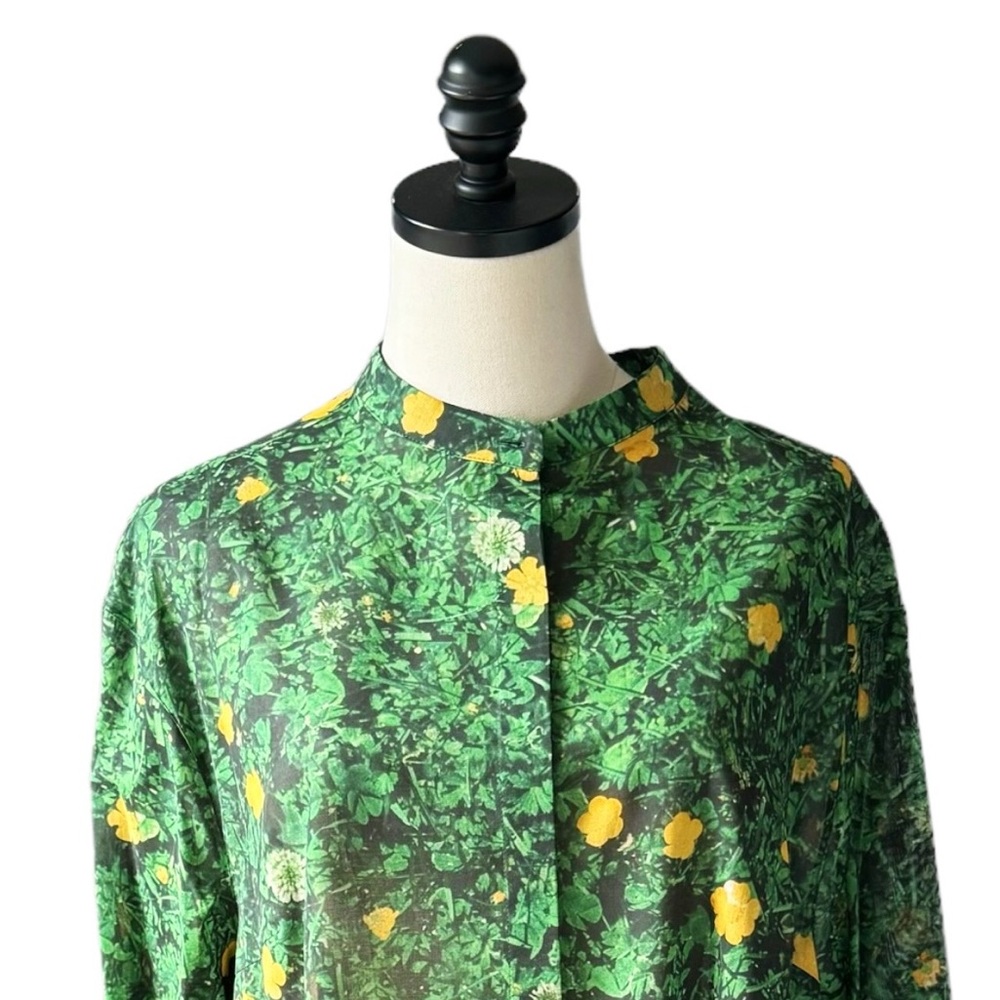 Akris Buttercup Voile Floral Print Tunic Button Down | 12 NWT - Picture 3 of 13